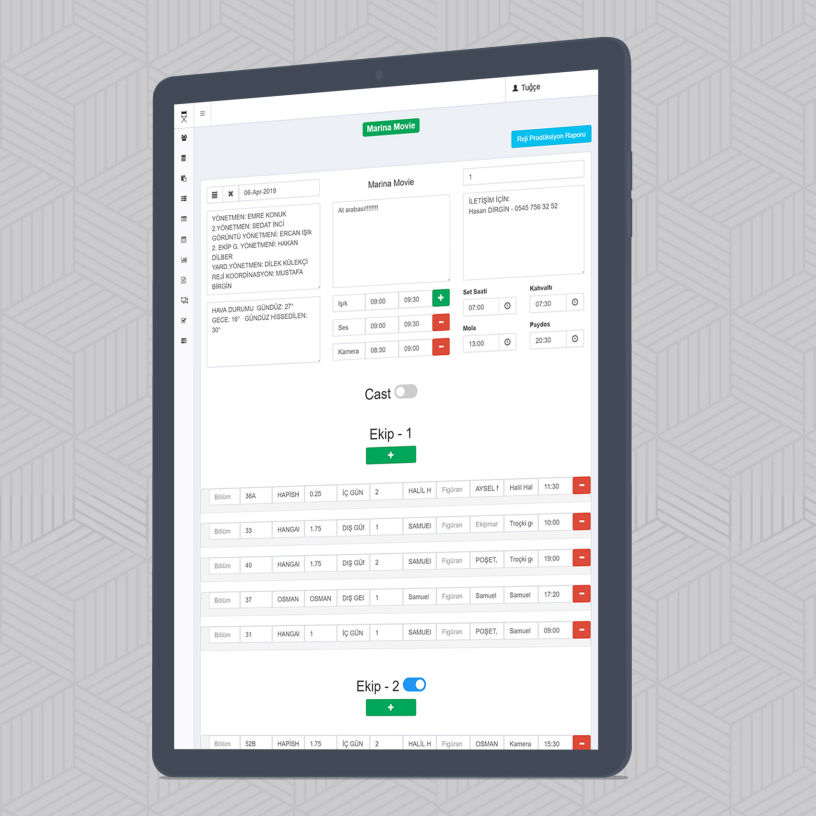 Exenize Callsheet